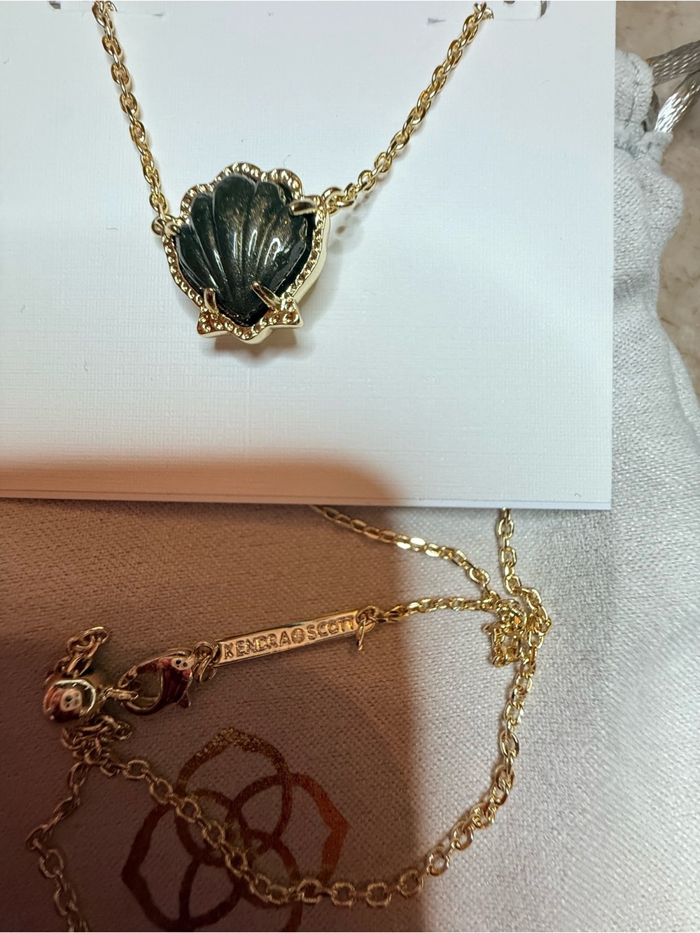 Brynne Gold Shell Short Pendant Necklace in Golden Obsidian - Picture 4 of 5